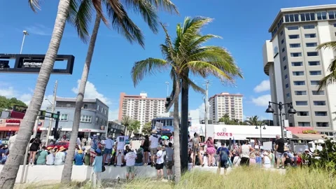 Miami Protest 2025 Views of Massive Crowd in Bayside Stock Footage 311287761