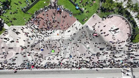 Miami Protest 2025 Views of Massive Crowd in Bayside Stock Footage 311287972