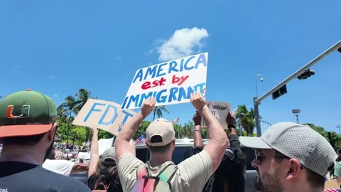Miami Protest 2025 Views of Massive Crowd in Bayside Stock Footage 311288019