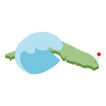 Miami resort icon isometric vector. Map florida with red pin and ocean wave icon Illustrazione stock