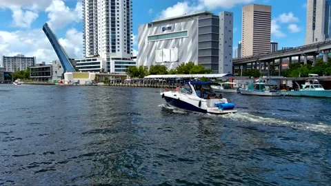 Miami river with Boat passing Stock Footage 157599422