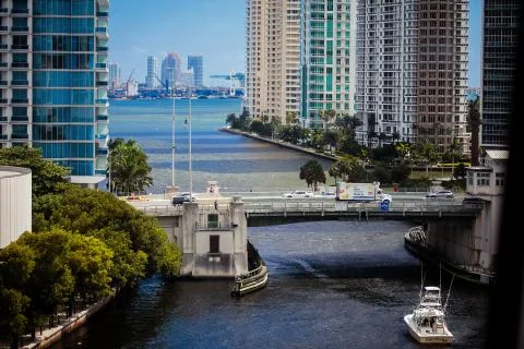 Miami River at Brickell Key Stock Photos