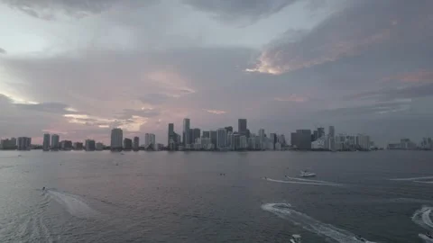 Miami river cityscape sunset drone 4k Stock Footage 318814133