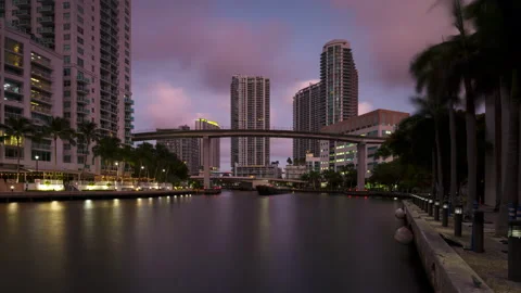 Miami river sunrise time-lapse Stock Footage 208808107