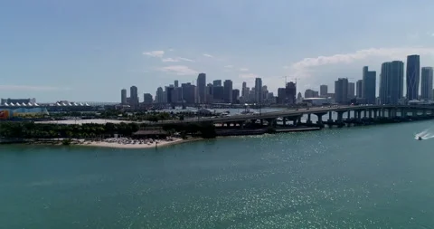 Miami on a shimmering Atlantic Stock Footage 155194298