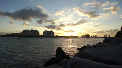 Miami Ship and Sunset HD Stock Footage 10841472