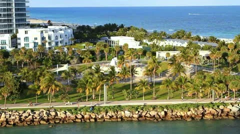 Miami shoreline shot from aerial view Stock Footage