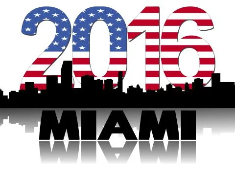 Miami skyline 2016 flag text illustration Stock Illustration