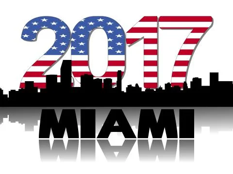 Miami skyline 2017 flag text illustration Stock Illustration