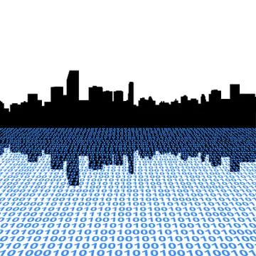 Miami skyline with binary perspective foreground illustration Ilustración de archivo
