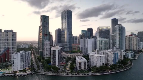 Miami Skyline Brickell Push Out Stock Footage 301093268