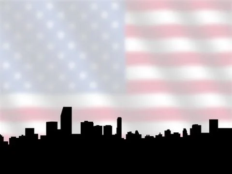 Miami skyline with flag Stock Illustration