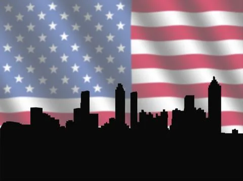 Miami skyline with flag Illustrazione stock