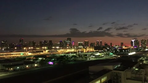Miami Skyline at night Stock Footage