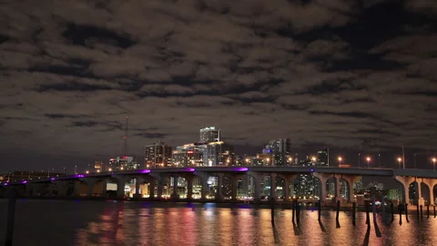 Miami skyline at Night with some clouds Stock Footage 243260285