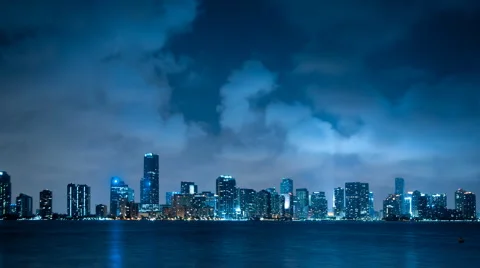 Miami skyline at night time lapse Stock Footage