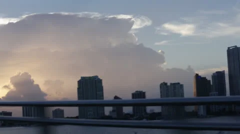 Miami Skyline in Sunset Stock Footage 27125509