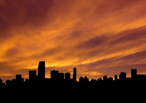 Miami skyline at sunset Ilustración de archivo