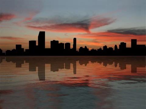Miami skyline at sunset Ilustración de archivo