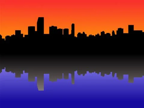 Miami skyline at sunset Ilustración de archivo