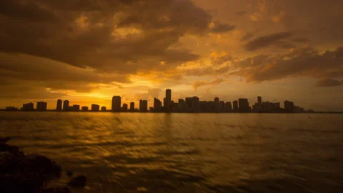 Miami Skyline Sunset Timelapse 스톡 동영상 310562641