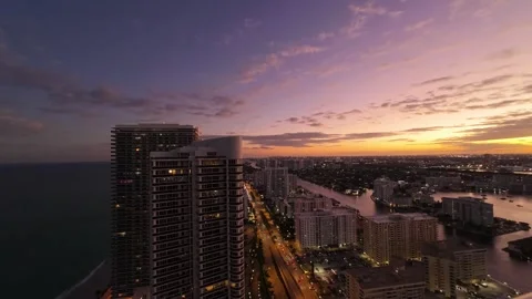Miami Skyline Sunset Timelapse with Modern Skyscrapers Stock Footage 339073777