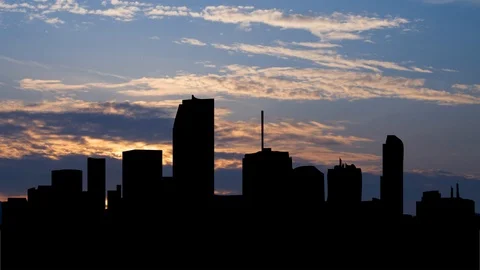 Miami Skyline: Time Lapse at Sunrise with Colorful Clouds and Dark Skyline Stock Footage 119280871