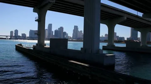 Miami skyline under bridge Stock-Footage 8927429