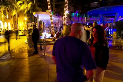 'Miami South Beach Nighttime club' panning time lapse Stock Footage