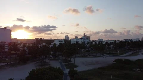 MIAMI-SOUTH BEACH-SUNSET-PUSH ACROSS BEACH TO COLLINS AVE Stock Footage 247461206