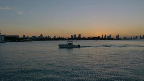 Miami Sunset Boat Stock Footage 73626370