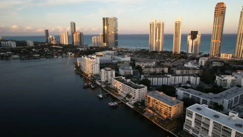 Miami at Sunset Drone Shot 库存影片 198079619