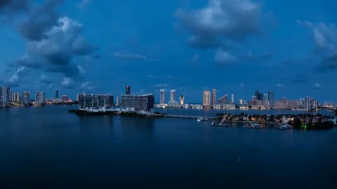 Miami Sunset Skyline during blue hour Stock Footage 243607236