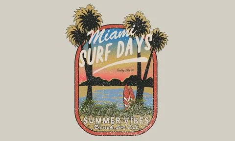 Miami surfing days vector design. Stock Illustration