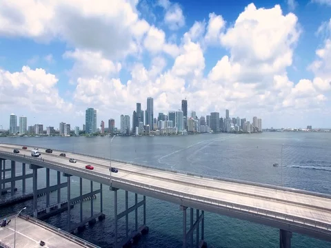 Miami view over the bridge Stock Footage