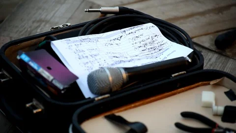 Mic and gear on the ground Stock Footage 101987003