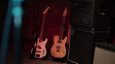 Mic and guitars on stage Stock-Footage 130927471