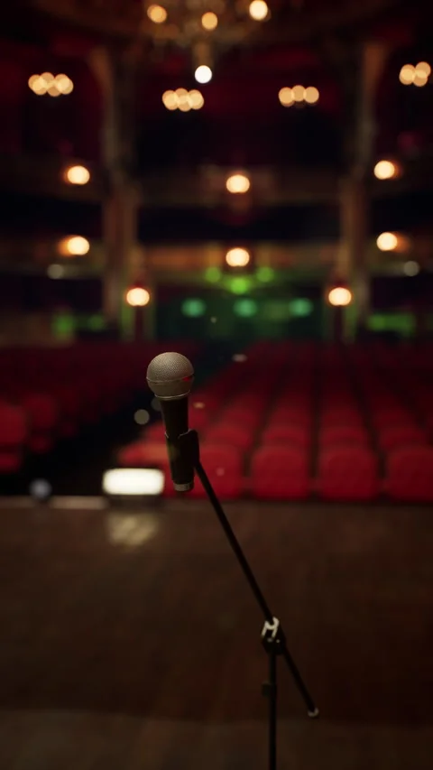 Mic ready for the evening opera performance at a historic theater Stock Footage 347189917