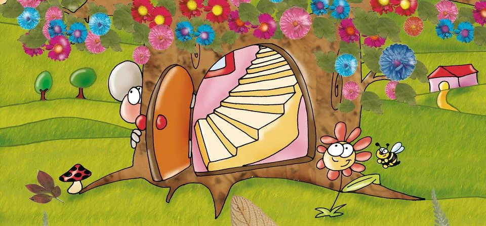 Mice behind a tree, in a hollow tree Illustrazione stock