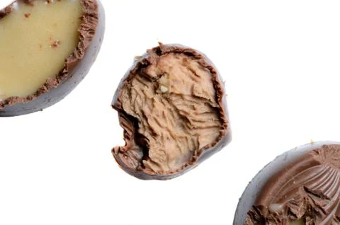 Mice bitten chocolate candy on isolate Stock Photos