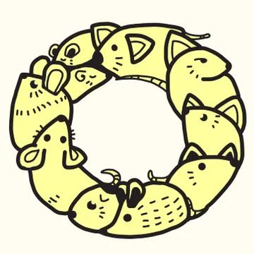 Mice in zero shaped doodle art イラスト素材