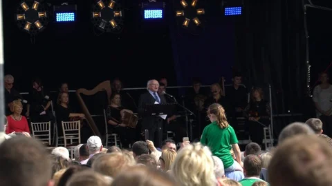 Michael D Higgins talking on stage Stock Footage 127584841