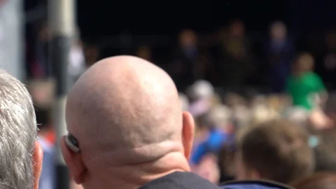 Michael D Higgins talks on stage, people cheer Stock Footage 127585240
