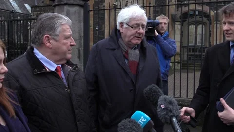 Michael Gallagher, who lost his son in the Omagh bomb, speaks outside court Stock Footage 148719966
