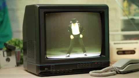 Michael Jackson Live on Vintage 80s 90s Retro TV Screen Stock Footage 159376002