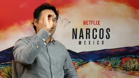Michael Pena is interviewed for the Netflix TV series Narcos: Mexico - 2018 Stock-Footage 100171286