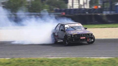 Michael Steixner driving a BMW E30 during the Drift Kings Stock Photos