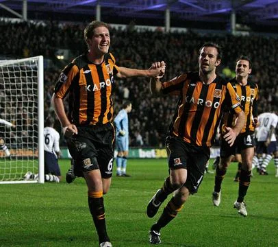 Michael Turner Scores Equaliser For Hull To Make It 1-1. Premier League: Hull Ci Stock Photos