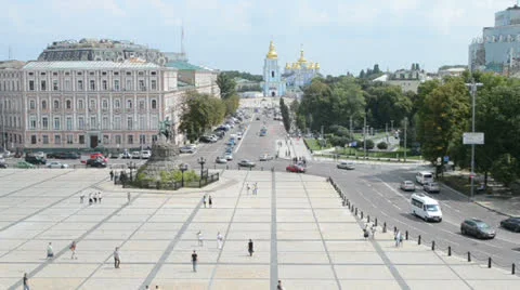 Michaels cathedral and bogdan khmelnitsky monument in kiev, ukraine. Stock Footage 26089928