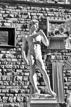 Michelangelo David Statue Replica in Black and White, Florence Italy Stock Photos